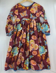 Blue Juniper Burgundy Long Sleeve Dress with Large Flower and Butterfly Print 12 - Picture 1 of 8