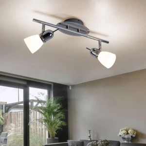 Lampada Spot Plafoniera 2 Fiamma Punti Mobile Cromato Vetro L 41cm - Foto 1 di 8