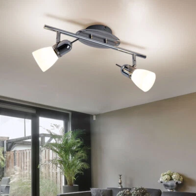 Plafoniera Lampada Spot Soggiorno Vetro Satinato Cromo Mobile - Immagine 1 di 4