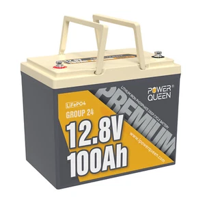 Power Queen 12V 100Ah Group 24 LiFePO4 Lithium Battery BMS For RV Trailer Vans - Picture 1 of 16
