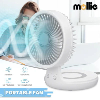 Portable Oscillation Personal Desk Fan 4 Speed Foldable LED Light Quiet USB Fan - Image 1 of 4