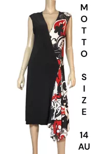 🌻MOTTO SIZE 14 BLACK MULTI FLORAL STRETCH FIXED WRAP DROP WAIST STYLE MIDI DRES - Picture 1 of 9