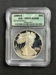 1986 S American Silver Eagle $1 ICG PR70 DCAM - Picture 1 of 2