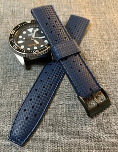 Premium Silicone Divers Watch Strap Navy Blue PVD Steel 20/22mm Tropical Sports - Picture 1 of 5