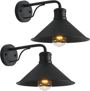 2X Outdoor Gooseneck Barn Light Antique Farmhouse Wall Sconce IP44 Black - Picture 1 of 6