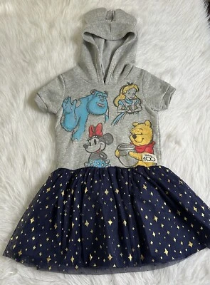 Disney 100 Grey Sweater Dress Girls Size S (6/6X) Grey Short Sleeve Hooded Tutu - Image 1 of 4