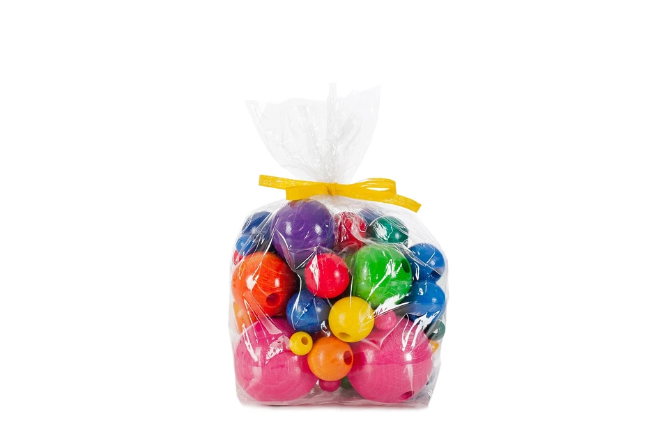 Fädelperlen Mischpackung 53 Stück in 10 Farben Ø 1,2,3,4cm NEU Fädelspiel Fädeln - Bild 1 von 1