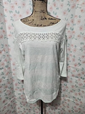 LAUREN CONRAD, BLUSA LISTRADA FEMININA NOVA ALGODÃO AQUA/BRANCO BL MANGA 3/4, TAMANHO P - Imagem 1 de 4