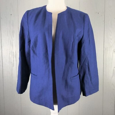 TALBOTS Linen Blazer Womens 10 Blue Open Front Lined Classic Office Capsule - Image 1 of 4