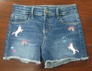 JUMPING BEANS Medium Washed Denim Unic Rainbow Peace Girl's Shorts Size 8 - Picture 1 of 3