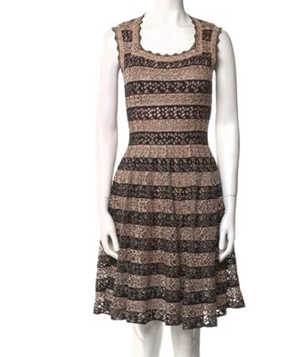 Alaia dress embroidered beige black striped 38 XS EUC - Image 1 of 4