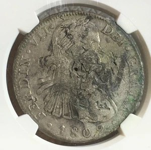 1809 MO FM MEXICO 8 REALES SILVER COIN NGC F WITH CHINESE CHOPMARK AND BLACK INK - Picture 1 of 3