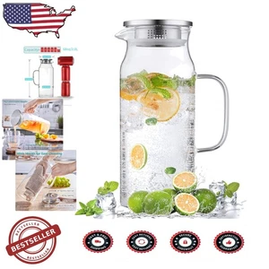 68oz Glass Iced Tea Pitcher - Stainless Steel Lid, Comfortable Handle - Picture 1 of 9