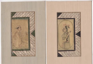 A lot of 2 similar Indian miniature paintings 19th c. - Picture 1 of 2