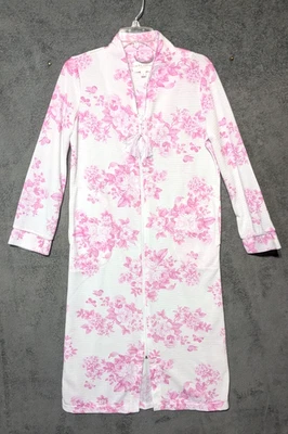 Laura Ashley  Pink & White Floral WAFFLE KNIT Full Zip ROBE/Sleepwear XS Cute - Image 1 of 4