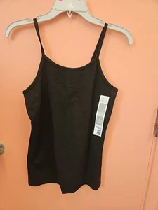 NWT Girls Size XL (14/16) Solid Black Cami Tank Top Adjustable Straps - Picture 1 of 6