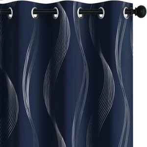 Blackout Curtains - Silver Wave Print, Thermal Insulated, Noise Reducing, Pri... - Picture 1 of 9