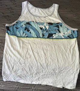 Vintage Quicksilver White Large Tank Top Blue Hawaiian Stripe Surf Skate - Picture 1 of 3