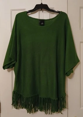 Pullover para mujer New Directions verde BOHO Top XL parte inferior con flecos Foto 1 de 3