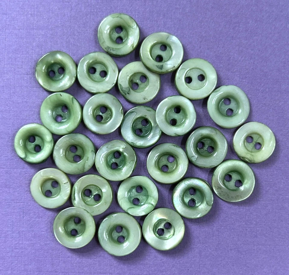 25 Vintage Small Green Dyed Mother of Pearl Buttons - Image 1 of 1