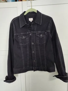 Chaqueta de mezclilla negra AG Adriana Gold Schmid descolorida estilo camionero talla Lg usada en excelente estado - Imagen 1 de 9