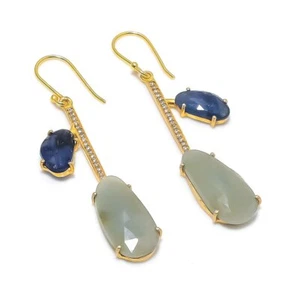925 Sterling Silver Aquamarine, Sodalite Gemstone Jewelry Earring2.56" S915 - Picture 1 of 2