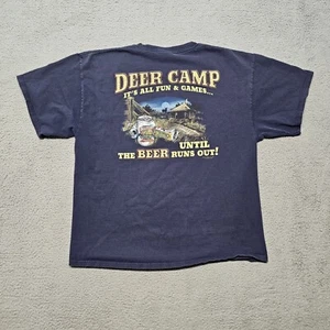 Vintage Buck Wear Hunting Shirt XL Short Sleeve Blue 2005 Beer Deer Camp - Picture 1 of 15