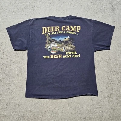 Camisa de caza Buck Wear XL vintage manga corta azul 2005 Beer Deer Camp Foto 1 de 4