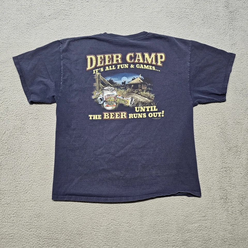 Vintage Buck Wear Hunting Shirt XL Short Sleeve Blue 2005 Beer Deer Camp - Image 1 of 4