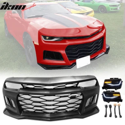 Fits 10-13 Chevy Camaro ZL1 Style Front Bumper Cover w/ 6th Gen Style Headlights Foto 1 de 4