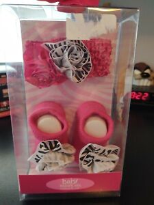 Baby Essentials Girls hot pink zebra strips Headband and Socks Set 0-6 Months 