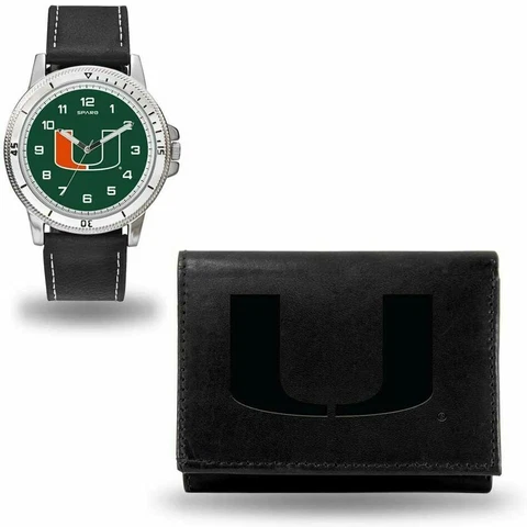 NEW! MIAMI HURRICANES MEN'S BLACK WATCH AND WALLET SET LICENSED Cover