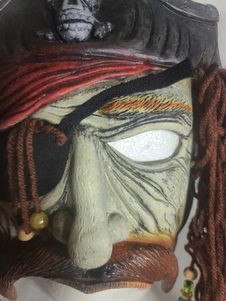 Latex Scary Pirate Half Mask Big Nose Moustache Bandana Skull Costume Halloween  - Image 1 of 4