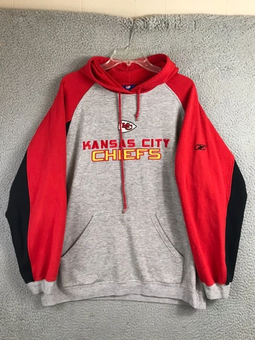 Kansas City Chiefs NFL Reebok Sweater Mens L Gray/Red Embroidery Pullover Hoodie Cover