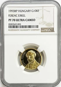 1993 GOLD HUNGARY 10000 FORINT FERENC ERKEL COMPOSER COIN NGC PROOF 70 UC - Picture 1 of 2