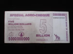 ZIMBABWE 5 Billion DOLLARS Special Agro Cheque Nice Average Circulated Condition - Picture 1 of 2
