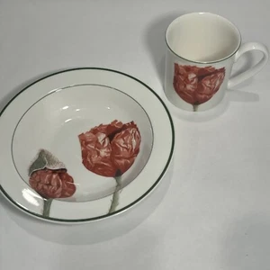 Villeroy & Boch 1748 Flora Country Collection Wildrose Poppy Rimmed Bowl And Cup - Picture 1 of 10