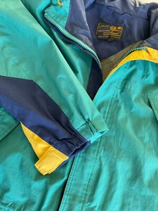 VTG Eddie Bauer Large Men’s Hooded Gore-Tex Parka Green Yellow Blue - Picture 1 of 19