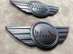 2 Matt black Mini Cooper Emblem Bonnet Badge Sticker JCW R53 R55 R56 R57 R58 R59 - Picture 1 of 5
