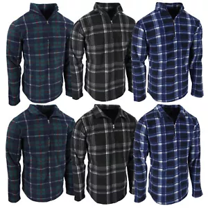 Camisa a Cuadros de Franela de Vellón Difuso para Hombres Suave Elastizada 1/4 Cremallera Cuello Cálida Sin Forro - Imagen 1 de 17