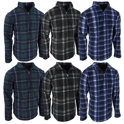 Camisa a Cuadros de Franela de Vellón Difuso para Hombres Suave Elastizada 1/4 Cremallera Cuello Cálida Sin Forro Foto 1 de 4