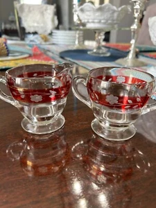 Vintage Bartlett Collins MCM Glas Sahne & Zucker Set Art Deco Rot Cranberry - Bild 1 von 5