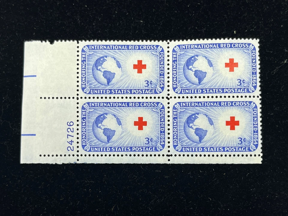 US Plate Block Sc #1016, International Red Cross, 3c, OG MNH Free Shipping!!!! - Image 1 of 1