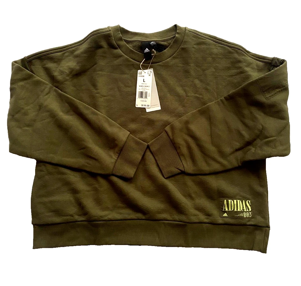Adidas HH8996 Utility Q1 Crew Neck French Terry Sweatshirt Women's Size L Olive