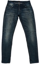Nudie JEANS W33 L34 Men Denim Skinny Blue Cotton Pocket Button Zip Fly Genuine
