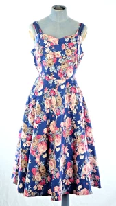 Joe Browns Swing Kleid Blumen Rockabilly blau Fit Flare breite Träger 50`s UK 10 - Bild 1 von 12