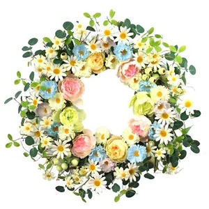 24” Artificial Flower WreathDaisy and Rose Wreath Colorful Spring/Summer Flor... - Picture 1 of 6