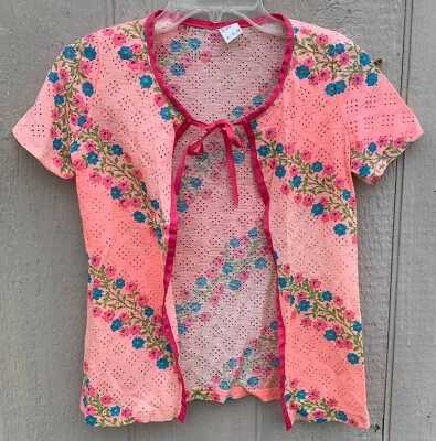 Prendas de playa Capri vintage con corbata frontal manga corta rosa floral 9/10 32 Foto 1 de 4