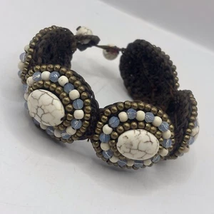Bracciale unico vintage fatto a mano 5 maglie all'uncinetto/perline - Foto 1 di 12