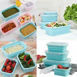 Foldable Silicone Food Storage Container Collapsible Microwave Lunch Box Picnic - Picture 1 of 14
